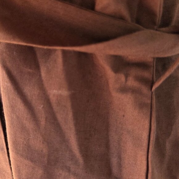 Vintage Chocolate Brown Embroidered Linen Shift Dress with Buttons & Tie Accent - Picture 7 of 13